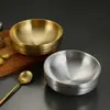 Acero Inoxidable 304 Tazón para Fideos Fríos Estilo Coreano Tazón Ondulado de Doble Capa Tazón Doméstico Anti-quemaduras para Sopa Tazón Dorado Luosifen Tazón para Ramen