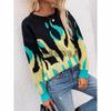 Suéter de Punto de Invierno y Otoño Transfronterizo de Longitud Media con Cuello Redondo Estilo Callejero Europeo y Americano Moderno Estampado Holgado de Talla Grande para Mujer