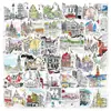 50 Pegatinas Arquitectónicas de Graffiti Dibujadas a Mano para Decoración Transfronteriza de Botellas de Agua, Fundas de Teléfono, Computadoras, Agendas, Guitarras y Cuadernos