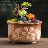 Elegante Cluster Verde Pastoral Mesa Suculenta Vaso de Flores Cerâmico Decoração Criativa de Plantas Vaso de Flores Pintado à Mão Planta em Vaso para Casa