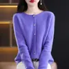 Cardigan de Lã 100% Pura Tricotado Ready-to-wear Linha de Frente Feminino Outono e Inverno Novo Casaco Solto Versátil Suéter Confortável Tendência