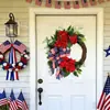 Corona de Día de la Independencia Americana para Colgar en la Puerta de Amazon Transfronterizo con Flores Artificiales y Lazo, Corona de Hortensia de Tela para el Día de la Independencia