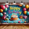 Nuevo Fondo de Feliz Cumpleaños para Tema de Primer Cumpleaños Fotografía al Aire Libre con Globos de Colores y Efecto 3D Pancarta Negra y Dorada