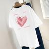 260g Algodão Pesado Manga Curta T-shirt Verão Feminino Estilizado Amor Impresso Nicho Top Solto Algodão Meia Manga