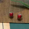 Aretes de Moda en Vivo Cuadrados con Incrustaciones de Ágata Roja Imitación Aretes Vintage Elegantes Aretes Moda OL Simples de Plata para Mujer