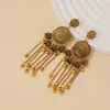 Brincos Geométricos Redondos de Personalidade Estilo Étnico Transfronteiriço Estilo de Férias Brincos Longos com Franja de Sino em Liga Retro para Mulheres