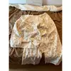 Conjunto de pijama de manga larga de gasa de algodón puro con estampado floral de albaricoque lechoso para mujer, conjunto de dos piezas fino de verano para casa, se puede usar para salir