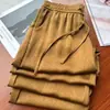 Calça de seda de amoreira de perna larga, resistente a rugas, não precisa passar, oito cores, novo estilo de verão, calça de seda reta de corte solto