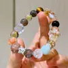 Pulsera de Diamante Negro Dorado Brillante Natural Piedra Siete Super Piedra Solar Amatista Cristal Blanco Ojo de Tigre Pulsera de Múltiples Tesoros