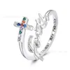 Anillo de Cruz de Plata S925 Europeo y Americano Transfronterizo con Circonita para Mujer Estilo Ins Minimalista de Nicho Anillo Abierto de Alta Gama