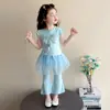 Conjunto de Verano para Niña 2026 Nuevo Lindo Dulce Camiseta de Manga Corta con Lazo y Pantalones Acampanados para Niños Conjunto de Dos Piezas