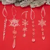 Bestseller de Amazon 18 Piezas Colgante Transparente de Barra de Hielo Navidad Acrílico Transparente Colgante de Tira de Hielo Copo de Nieve Navideño