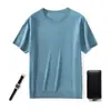 Nuevo Modelo Verano 2026 100% Lana 68 Hilos Doble Hilo Fino Imitación Hilo Yangzi Tejido Cuello Redondo Delgado Manga Corta Camisa para Hombre