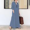 Nuevo Vestido Largo Casual Holgado de Color Sólido con Solapa y Bolsillo de Manga Larga para Mujer Europeo y Americano Dropshipping