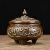 Antigo grande queimador de incenso de cobre retrô queimador de incenso sânscrito binaural três conjuntos de linha de adoração queimador de incenso Daming Xuande queimador de incenso de cobre
