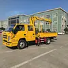 Camión grúa azul Matrícula Nacional VI con grúa telescópica hidráulica de brazo recto para levantar, cargar y transportar materiales de construcción, camión grúa multifuncional