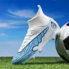 Chuteiras de futebol transfronteiriças para homens e mulheres, cano alto AG com travas longas TF, tênis de treino para competição de futebol em campus estudantil, malha antiderrapante