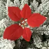 Cadena de Luces LED de Colores Accesorios Flor de Navidad Flor Artificial Colgante de Luz Decorativa Flor Hoja Verde Flor de Navidad de 4 Capas Flor de Pascua