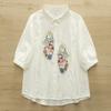 Verano 2025 Camisa de Manga Corta de Gasa de Algodón de Doble Capa con Bordado Floral Pequeño Semicircular, Cárdigan Top Holgado con Solapa para Mujer