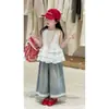 Conjunto de Ropa para Niña 2026 Verano Nuevo Elegante Bordado Encaje Sin Mangas Top y Jeans de Pierna Ancha Conjunto de Dos Piezas