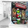Bestseller transfronterizo de Amazon: Cortina de ducha verde del Grinch, cortina de ducha impermeable de pongee con estampado digital de dibujos animados