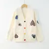 Cardigan de Tricô Torcido Estilo Coreano Estilo Preguiçoso Bordado de Coração Comprimento Médio Novo Versão Grande Manga Longa Jaqueta de Moda Feminina