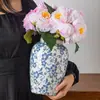 Novo vaso cerâmico de porcelana azul e branca retrô de luxo leve estilo chinês, vaso hidropônico de alta qualidade ornamento decorativo para arranjo de flores, transfronteiriço