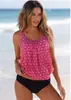 Maiô Duas Peças Vintage Amazon para Mulheres, Tankini, Cobertura da Barriga, Estilo Europeu e Americano, Estampado, Modelo Novo, Verde Redondo