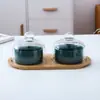 Tigela de Cerâmica para Sobremesa com Tampa de Vidro Transparente, Assadeira para Forno, Copo para Pudim, Prato Frutífero Criativo Dividido, Caixa de Armazenamento para Lanches