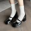 Zapatos Mary Jane Negros de Estilo Francés con Boca Baja y Correa Única, Punta Cuadrada, Tacón Grueso, para Mujer, Modelo 2026, para Fotos de Boda, Tacones Altos para Mujer