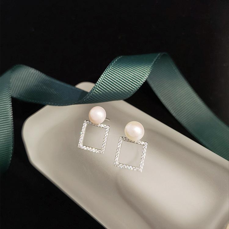 ED802153方形镶石珍珠耳钉