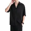 Camisa masculina de verão solta fina de seda de gelo manga curta branca meia manga camisa juvenil respirável cardigã meia manga top
