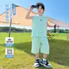 Conjunto de Colete Infantil Verão 2026 Novo Estilo Coreano Roupa de Verão Infantil Secagem Rápida Sem Mangas Conjunto de Duas Peças Tendência