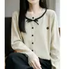 Moda de principios de otoño Cardigan de punto gris con encaje para mujer 2025 Nueva prenda de abrigo de primavera y otoño Top de mujer moderno