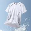 Nova Camiseta Masculina de Seda Gelada Gradiente de Verão Esportiva Casual para Corrida Fitness Respirável Manga Curta Camisa Masculina para Exterior de Secagem Rápida