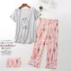 Pijama Feminino Verão Manga Curta Plus Size Magro Feminino Roupa de Casa Conjunto Fofo e Fresco de Cabelo