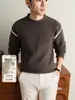 Yingao Nuevo Suéter de Punto para Hombre Cuello Redondo Otoño Invierno Mezcla de Lana Holgado Cálido Estilo Old Money Casual Pulóver