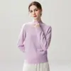 Nova coleção outono e inverno: camada base de tricô de cashmere moderna, macia e confortável, cor sólida, gola semi-alta, mangas compridas e suave para a pele, para mulheres