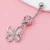 Gaibei Moda Cruzada Europeia e Americana Luxo Leve Anel de Umbigo Flor de Lótus Cheio de Diamante Piercing Cruzado Aço Inoxidável Prego de Umbigo Anel de Umbigo