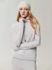 Nueva colección de otoño e invierno: suéter sin costuras, 100% cachemira, de cuello alto, tejido doble con una abertura lateral en el dobladillo