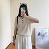 Camiseta de Punto Tencel Estilo Old Money con Solapa para Mujer Verano Elegante Ropa de Trabajo Slim Hombro Recto Casual Polo Top