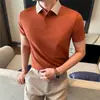 Camiseta Polo Masculina de Verão em Material Ice Silk de Nylon, Fresca e Confortável, Manga Curta, Casual de Negócios, Gola Lapela Sem Costura, Fina
