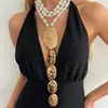 Joyería Transfronteriza Europea y Americana Ins Collar Largo Irregular Exagerado Arruga de Lava Estilo Lujo Ligero Accesorio de Cuello en Capas de Perla