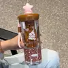 Vaso de Agua para Niñas de Verano, Vaso Creativo de Dibujos Animados con Popote, Vaso de Plástico de Gran Capacidad con Separación de Té y Agua, Vaso Escolar para Estudiantes