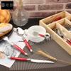 Fabricante: Série La Gioia Abelha Garfo e Faca para Bife da França, Faca de Cutelaria com Cabo Reto em ABS Vermelho, Design Simples Estilo Ocidental