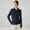 Jaqueta de cashmere 100% macia como nuvem, amigável para a pele, com lapela grande, design canelado vertical, zíper bidirecional, cardigã de cashmere moderno e versátil