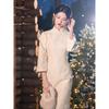 Traje Beige Cheongsam Azul Otoño e Invierno 2024 Nuevo Estilo Chino Vestido con Forro Polar para Chica Joven Uso Diario