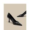 Luz Negra Madura Hermosos Tacones Altos Mujer 2024 Nuevo Estilo Francés Elegantes Versátiles Punta Tacón Aguja Zapatos de Una Sola Capa con Falda