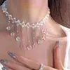 Colar com Franja de Cristal e Contas de Arroz Estilo Palácio, Corrente de Clavícula de Luxo de Nicho de Alta Qualidade, Acessório de Pescoço Versátil Personalizado para Mulheres no Atacado