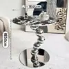 Mesa Lateral de Piedra de Lujo Ligero Estilo Italiano, Mesa Redonda de Lujo Ligero para Sala de Estar, Mesa Cuadrada de Esquina de Alta Gama, Mesa Redonda Pequeña de Piedra de Lujo para Balcón Minimalista